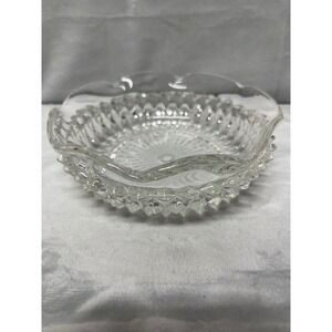 Vintage Diamond Point Glass Candy Dish Bowl Clear Scalloped Excellent